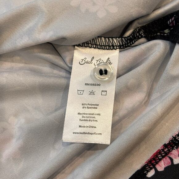 Bad Birdie Men's XL Black Polo Arcadia Pink Floral Short Sleeve Stretch Golf - Picture 5 of 6